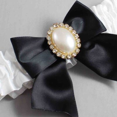 White Satin Wedding Garter / White and Black Wedding Garters / Wedding Garter / Custom Wedding Garter / Bridal Garter / Prom Garter / Linda Joyce Couture / Personalized Garter / Personalized Wedding Garter / Personalized Prom Garter