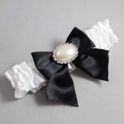 White Satin Wedding Garter / White and Black Wedding Garters / Wedding Garter / Custom Wedding Garter / Bridal Garter / Prom Garter / Linda Joyce Couture / Personalized Garter / Personalized Wedding Garter / Personalized Prom Garter