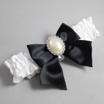 White Satin Wedding Garter / White and Black Wedding Garters / Wedding Garter / Custom Wedding Garter / Bridal Garter / Prom Garter / Linda Joyce Couture / Personalized Garter / Personalized Wedding Garter / Personalized Prom Garter