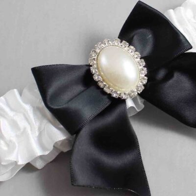 White Satin Wedding Garter / White and Black Wedding Garters / Wedding Garter / Custom Wedding Garter / Bridal Garter / Prom Garter / Linda Joyce Couture / Personalized Garter / Personalized Wedding Garter / Personalized Prom Garter