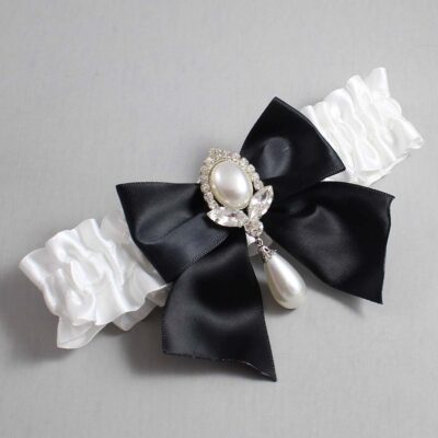 White Satin Wedding Garter / White and Black Wedding Garters / Wedding Garter / Custom Wedding Garter / Bridal Garter / Prom Garter / Linda Joyce Couture / Personalized Garter / Personalized Wedding Garter / Personalized Prom Garter
