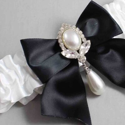 White Satin Wedding Garter / White and Black Wedding Garters / Wedding Garter / Custom Wedding Garter / Bridal Garter / Prom Garter / Linda Joyce Couture / Personalized Garter / Personalized Wedding Garter / Personalized Prom Garter