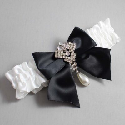 White Satin Wedding Garter / White and Black Wedding Garters / Wedding Garter / Custom Wedding Garter / Bridal Garter / Prom Garter / Linda Joyce Couture / Personalized Garter / Personalized Wedding Garter / Personalized Prom Garter