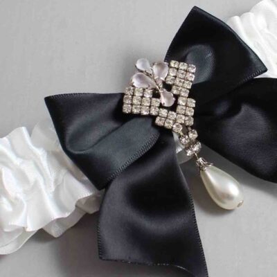 White Satin Wedding Garter / White and Black Wedding Garters / Wedding Garter / Custom Wedding Garter / Bridal Garter / Prom Garter / Linda Joyce Couture / Personalized Garter / Personalized Wedding Garter / Personalized Prom Garter