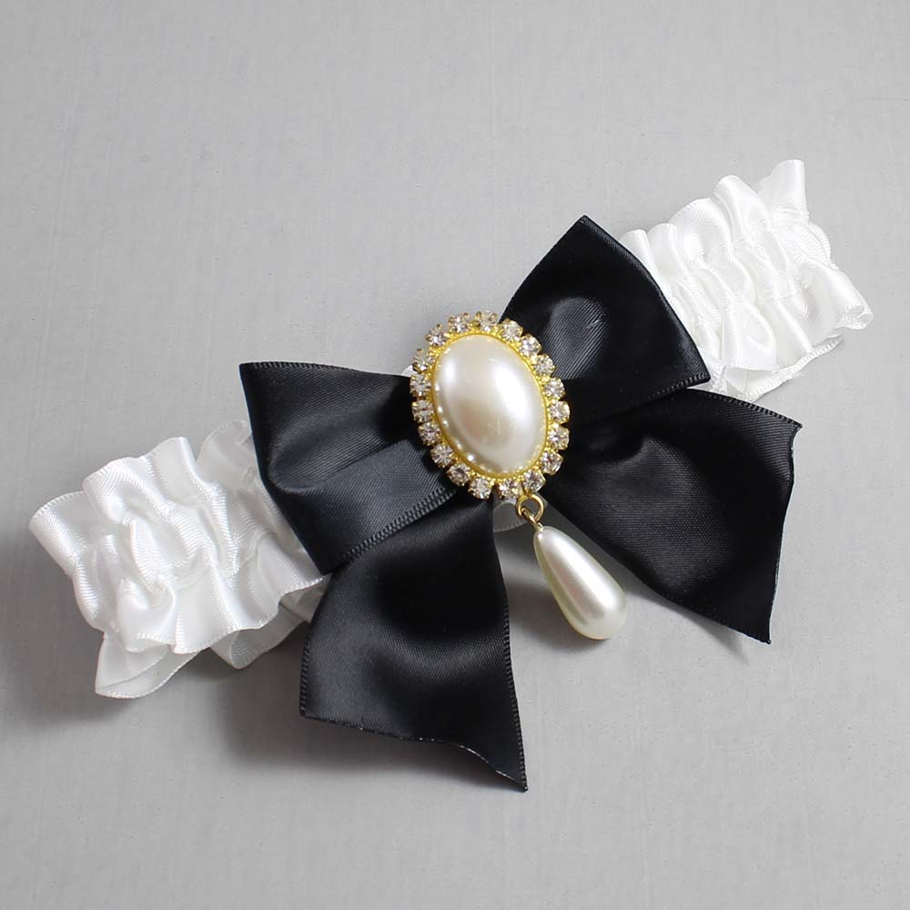 White Satin Wedding Garter / White and Black Wedding Garters / Wedding Garter / Custom Wedding Garter / Bridal Garter / Prom Garter / Linda Joyce Couture / Personalized Garter / Personalized Wedding Garter / Personalized Prom Garter