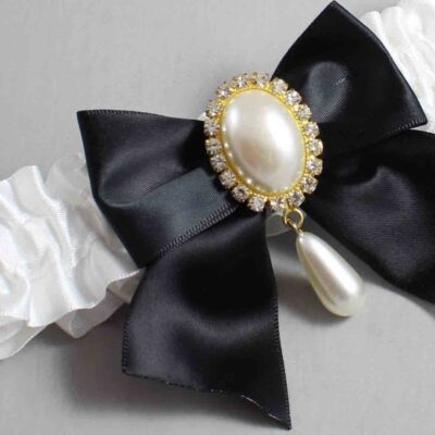 White Satin Wedding Garter / White and Black Wedding Garters / Wedding Garter / Custom Wedding Garter / Bridal Garter / Prom Garter / Linda Joyce Couture / Personalized Garter / Personalized Wedding Garter / Personalized Prom Garter