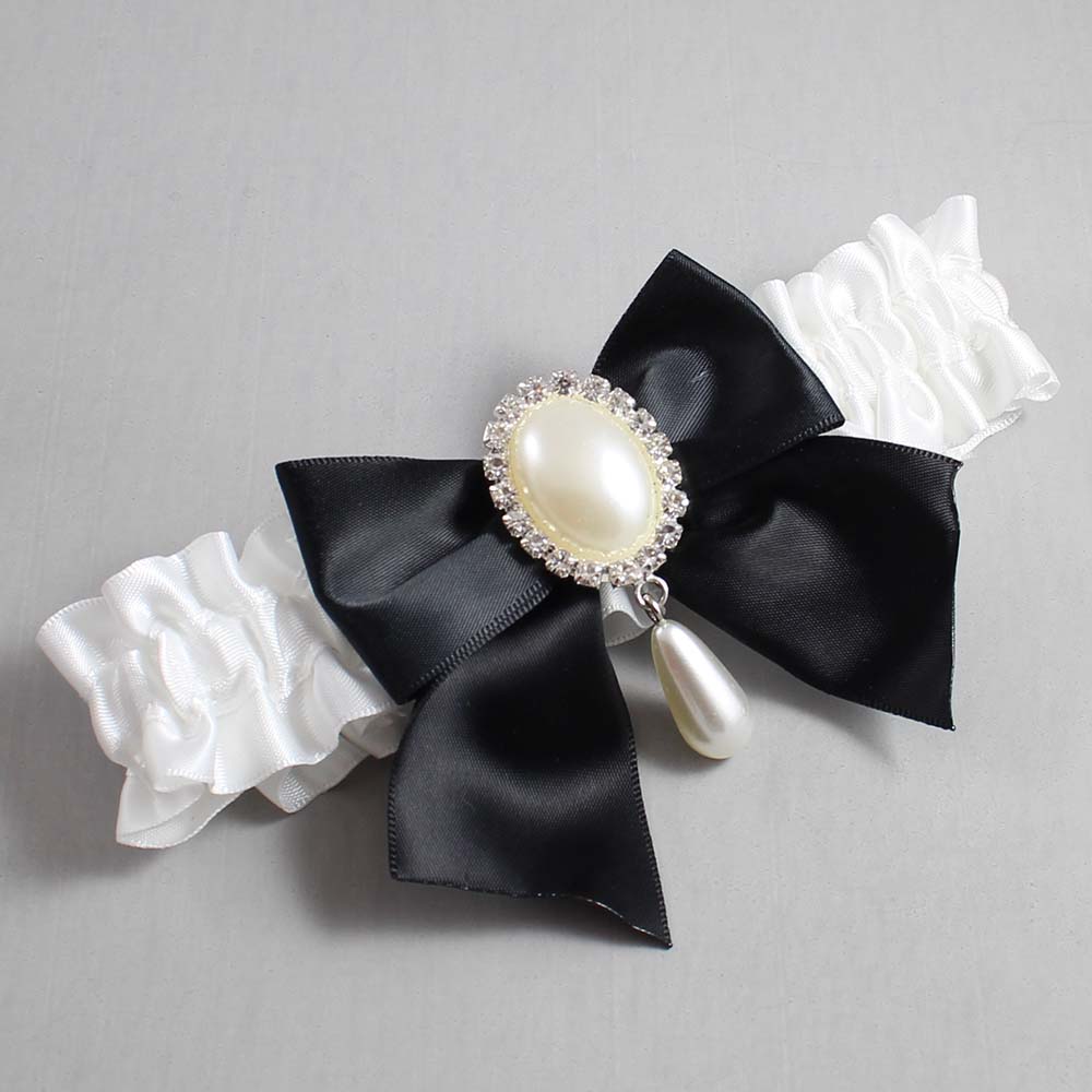 White Satin Wedding Garter / White and Black Wedding Garters / Wedding Garter / Custom Wedding Garter / Bridal Garter / Prom Garter / Linda Joyce Couture / Personalized Garter / Personalized Wedding Garter / Personalized Prom Garter