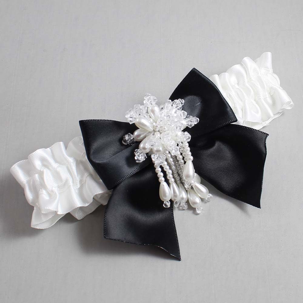 White Satin Wedding Garter / White and Black Wedding Garters / Wedding Garter / Custom Wedding Garter / Bridal Garter / Prom Garter / Linda Joyce Couture / Personalized Garter / Personalized Wedding Garter / Personalized Prom Garter