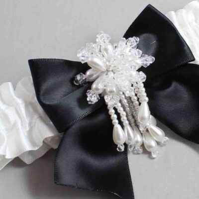 White Satin Wedding Garter / White and Black Wedding Garters / Wedding Garter / Custom Wedding Garter / Bridal Garter / Prom Garter / Linda Joyce Couture / Personalized Garter / Personalized Wedding Garter / Personalized Prom Garter