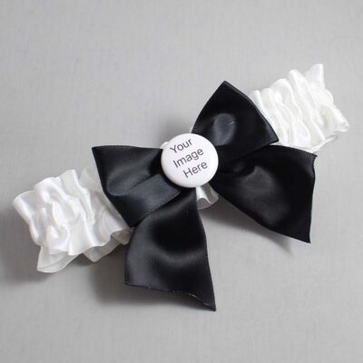White Satin Wedding Garter / White and Black Wedding Garters / Wedding Garter / Custom Wedding Garter / Bridal Garter / Prom Garter / Linda Joyce Couture / Personalized Garter / Personalized Wedding Garter / Personalized Prom Garter
