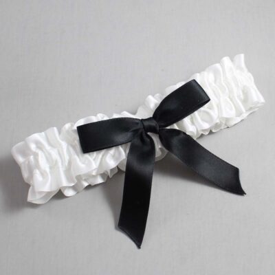 White and Black Satin Wedding Garter / White Wedding Garters / Wedding Garter / Custom Wedding Garter / Bridal Garter / Prom Garter / Linda Joyce Couture / Personalized Garter / Personalized Wedding Garter / Personalized Prom Garter
