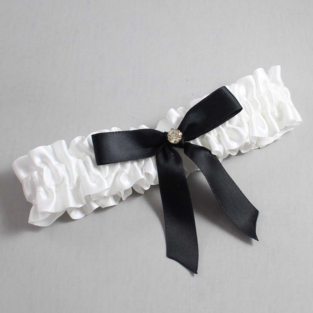 White and Black Satin Wedding Garter / White Wedding Garters / Wedding Garter / Custom Wedding Garter / Bridal Garter / Prom Garter / Linda Joyce Couture / Personalized Garter / Personalized Wedding Garter / Personalized Prom Garter