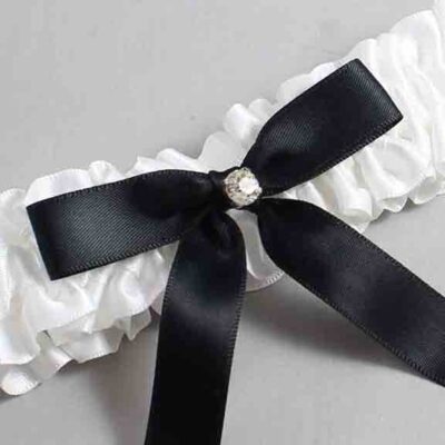 White and Black Satin Wedding Garter / White Wedding Garters / Wedding Garter / Custom Wedding Garter / Bridal Garter / Prom Garter / Linda Joyce Couture / Personalized Garter / Personalized Wedding Garter / Personalized Prom Garter