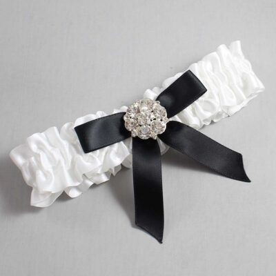 White and Black Satin Wedding Garter / White Wedding Garters / Wedding Garter / Custom Wedding Garter / Bridal Garter / Prom Garter / Linda Joyce Couture / Personalized Garter / Personalized Wedding Garter / Personalized Prom Garter