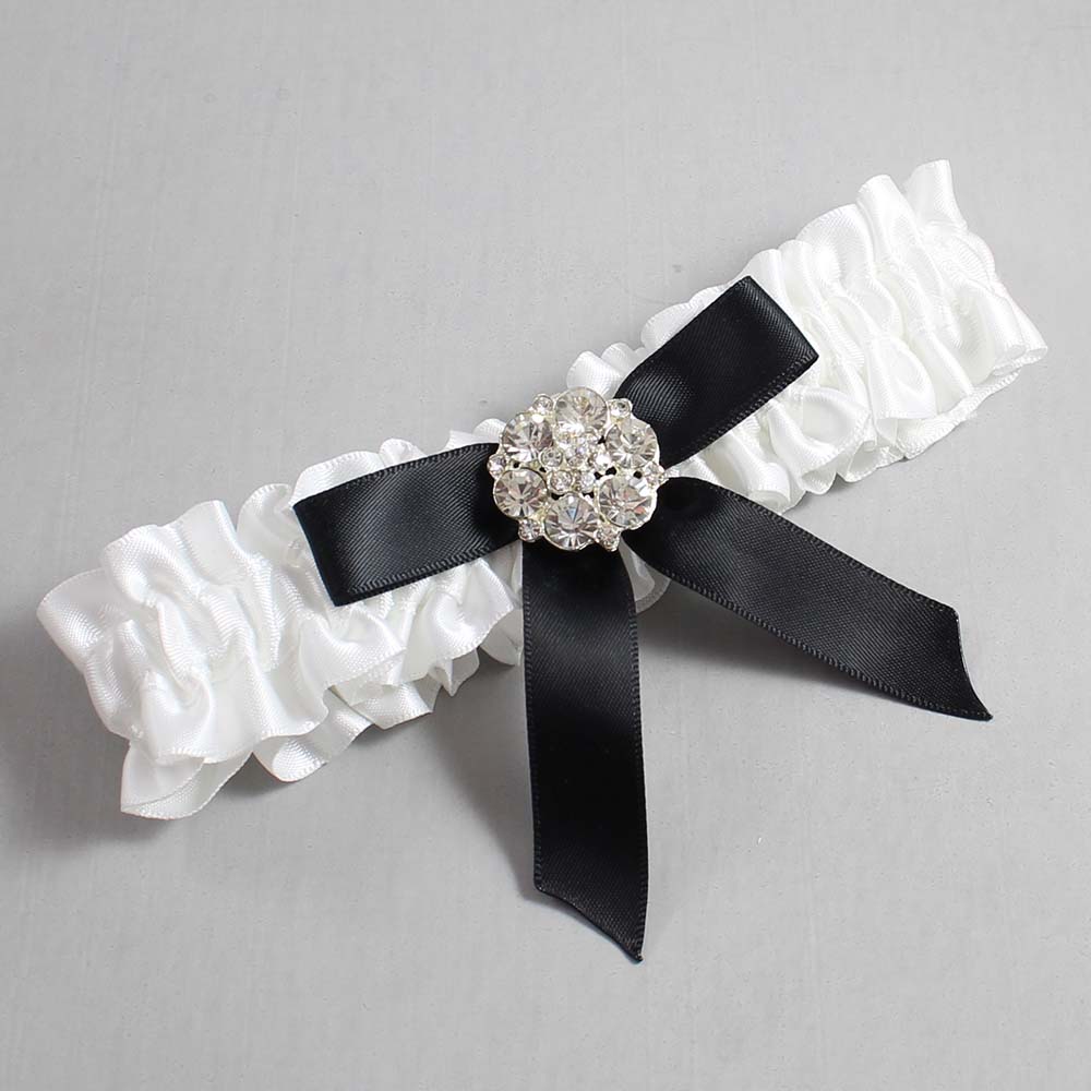 White and Black Satin Wedding Garter / White Wedding Garters / Wedding Garter / Custom Wedding Garter / Bridal Garter / Prom Garter / Linda Joyce Couture / Personalized Garter / Personalized Wedding Garter / Personalized Prom Garter