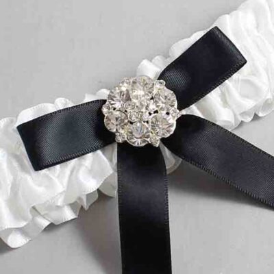 White and Black Satin Wedding Garter / White Wedding Garters / Wedding Garter / Custom Wedding Garter / Bridal Garter / Prom Garter / Linda Joyce Couture / Personalized Garter / Personalized Wedding Garter / Personalized Prom Garter