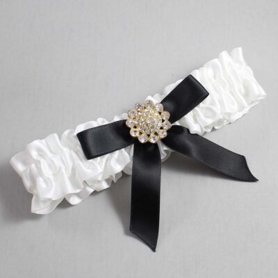 White and Black Satin Wedding Garter / White Wedding Garters / Wedding Garter / Custom Wedding Garter / Bridal Garter / Prom Garter / Linda Joyce Couture / Personalized Garter / Personalized Wedding Garter / Personalized Prom Garter