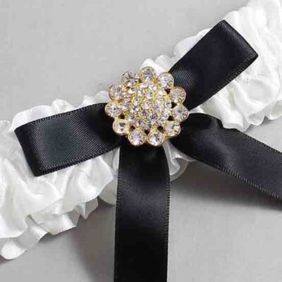White and Black Satin Wedding Garter / White Wedding Garters / Wedding Garter / Custom Wedding Garter / Bridal Garter / Prom Garter / Linda Joyce Couture / Personalized Garter / Personalized Wedding Garter / Personalized Prom Garter