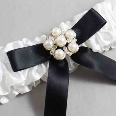 White and Black Satin Wedding Garter / White Wedding Garters / Wedding Garter / Custom Wedding Garter / Bridal Garter / Prom Garter / Linda Joyce Couture / Personalized Garter / Personalized Wedding Garter / Personalized Prom Garter