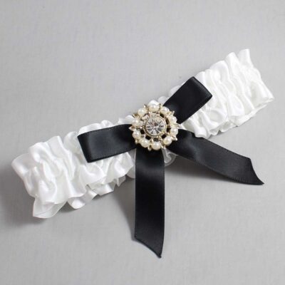 White and Black Satin Wedding Garter / White Wedding Garters / Wedding Garter / Custom Wedding Garter / Bridal Garter / Prom Garter / Linda Joyce Couture / Personalized Garter / Personalized Wedding Garter / Personalized Prom Garter
