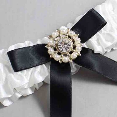 White and Black Satin Wedding Garter / White Wedding Garters / Wedding Garter / Custom Wedding Garter / Bridal Garter / Prom Garter / Linda Joyce Couture / Personalized Garter / Personalized Wedding Garter / Personalized Prom Garter