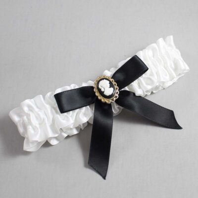 White and Black Satin Wedding Garter / White Wedding Garters / Wedding Garter / Custom Wedding Garter / Bridal Garter / Prom Garter / Linda Joyce Couture / Personalized Garter / Personalized Wedding Garter / Personalized Prom Garter