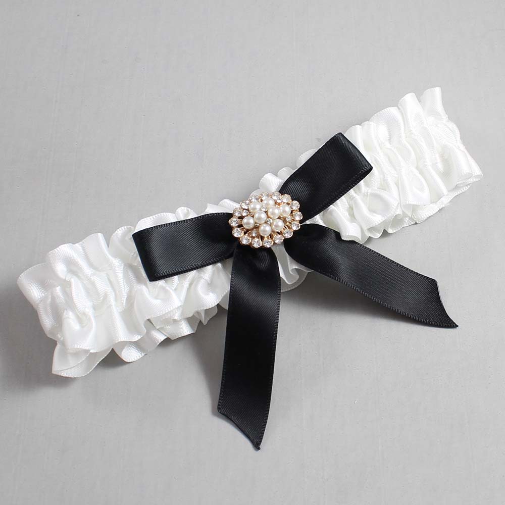 White and Black Satin Wedding Garter / White Wedding Garters / Wedding Garter / Custom Wedding Garter / Bridal Garter / Prom Garter / Linda Joyce Couture / Personalized Garter / Personalized Wedding Garter / Personalized Prom Garter