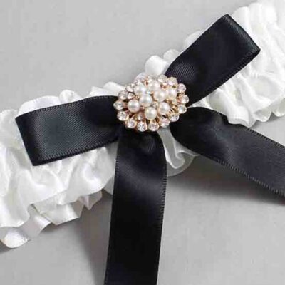White and Black Satin Wedding Garter / White Wedding Garters / Wedding Garter / Custom Wedding Garter / Bridal Garter / Prom Garter / Linda Joyce Couture / Personalized Garter / Personalized Wedding Garter / Personalized Prom Garter