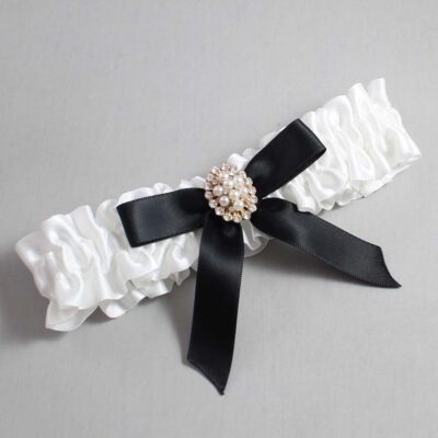 White and Black Satin Wedding Garter / White Wedding Garters / Wedding Garter / Custom Wedding Garter / Bridal Garter / Prom Garter / Linda Joyce Couture / Personalized Garter / Personalized Wedding Garter / Personalized Prom Garter