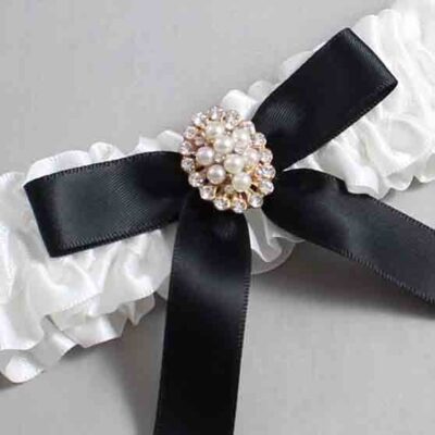 White and Black Satin Wedding Garter / White Wedding Garters / Wedding Garter / Custom Wedding Garter / Bridal Garter / Prom Garter / Linda Joyce Couture / Personalized Garter / Personalized Wedding Garter / Personalized Prom Garter