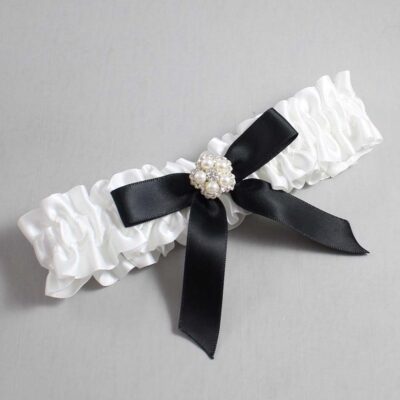 White and Black Satin Wedding Garter / White Wedding Garters / Wedding Garter / Custom Wedding Garter / Bridal Garter / Prom Garter / Linda Joyce Couture / Personalized Garter / Personalized Wedding Garter / Personalized Prom Garter