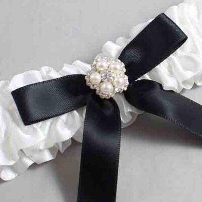 White and Black Satin Wedding Garter / White Wedding Garters / Wedding Garter / Custom Wedding Garter / Bridal Garter / Prom Garter / Linda Joyce Couture / Personalized Garter / Personalized Wedding Garter / Personalized Prom Garter