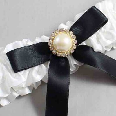 White and Black Satin Wedding Garter / White Wedding Garters / Wedding Garter / Custom Wedding Garter / Bridal Garter / Prom Garter / Linda Joyce Couture / Personalized Garter / Personalized Wedding Garter / Personalized Prom Garter