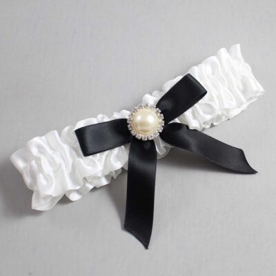 White and Black Satin Wedding Garter / White Wedding Garters / Wedding Garter / Custom Wedding Garter / Bridal Garter / Prom Garter / Linda Joyce Couture / Personalized Garter / Personalized Wedding Garter / Personalized Prom Garter