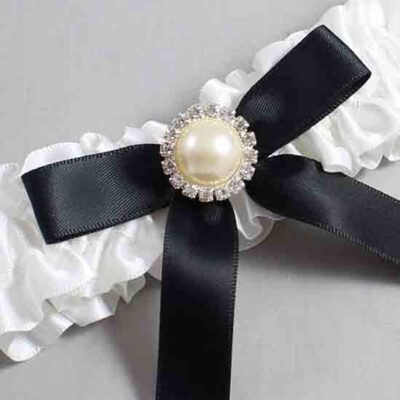 White and Black Satin Wedding Garter / White Wedding Garters / Wedding Garter / Custom Wedding Garter / Bridal Garter / Prom Garter / Linda Joyce Couture / Personalized Garter / Personalized Wedding Garter / Personalized Prom Garter