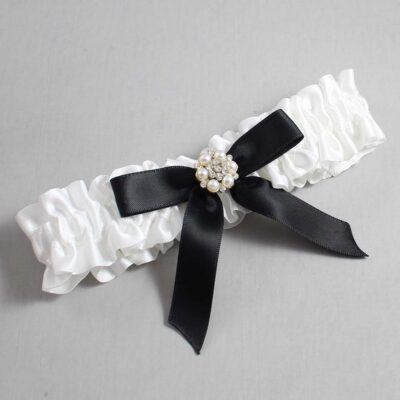 White and Black Satin Wedding Garter / White Wedding Garters / Wedding Garter / Custom Wedding Garter / Bridal Garter / Prom Garter / Linda Joyce Couture / Personalized Garter / Personalized Wedding Garter / Personalized Prom Garter