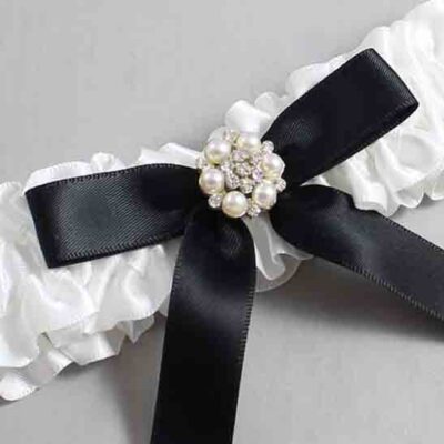 White and Black Satin Wedding Garter / White Wedding Garters / Wedding Garter / Custom Wedding Garter / Bridal Garter / Prom Garter / Linda Joyce Couture / Personalized Garter / Personalized Wedding Garter / Personalized Prom Garter