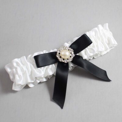 White and Black Satin Wedding Garter / White Wedding Garters / Wedding Garter / Custom Wedding Garter / Bridal Garter / Prom Garter / Linda Joyce Couture / Personalized Garter / Personalized Wedding Garter / Personalized Prom Garter