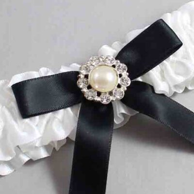 White and Black Satin Wedding Garter / White Wedding Garters / Wedding Garter / Custom Wedding Garter / Bridal Garter / Prom Garter / Linda Joyce Couture / Personalized Garter / Personalized Wedding Garter / Personalized Prom Garter