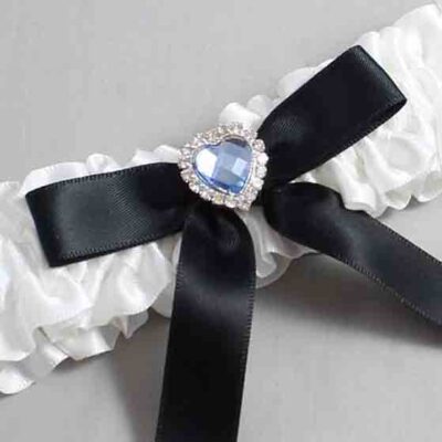 White and Black Satin Wedding Garter / White Wedding Garters / Wedding Garter / Custom Wedding Garter / Bridal Garter / Prom Garter / Linda Joyce Couture / Personalized Garter / Personalized Wedding Garter / Personalized Prom Garter