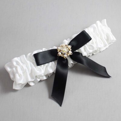 White and Black Satin Wedding Garter / White Wedding Garters / Wedding Garter / Custom Wedding Garter / Bridal Garter / Prom Garter / Linda Joyce Couture / Personalized Garter / Personalized Wedding Garter / Personalized Prom Garter