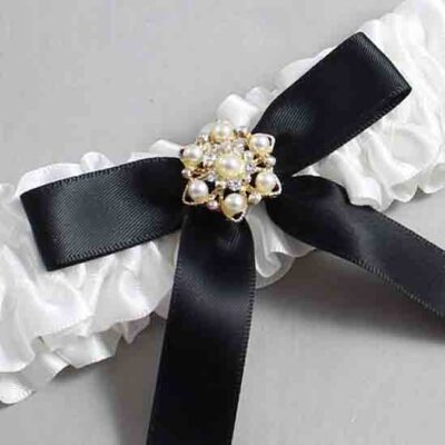 White and Black Satin Wedding Garter / White Wedding Garters / Wedding Garter / Custom Wedding Garter / Bridal Garter / Prom Garter / Linda Joyce Couture / Personalized Garter / Personalized Wedding Garter / Personalized Prom Garter