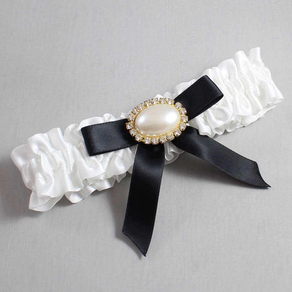White and Black Satin Wedding Garter / White Wedding Garters / Wedding Garter / Custom Wedding Garter / Bridal Garter / Prom Garter / Linda Joyce Couture / Personalized Garter / Personalized Wedding Garter / Personalized Prom Garter