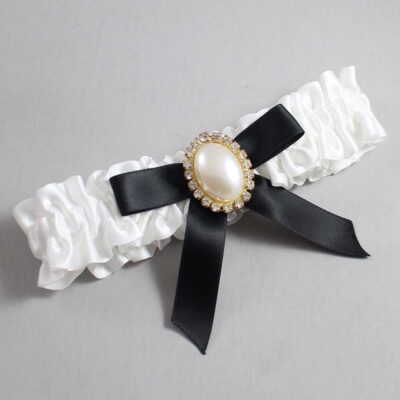 White and Black Satin Wedding Garter / White Wedding Garters / Wedding Garter / Custom Wedding Garter / Bridal Garter / Prom Garter / Linda Joyce Couture / Personalized Garter / Personalized Wedding Garter / Personalized Prom Garter