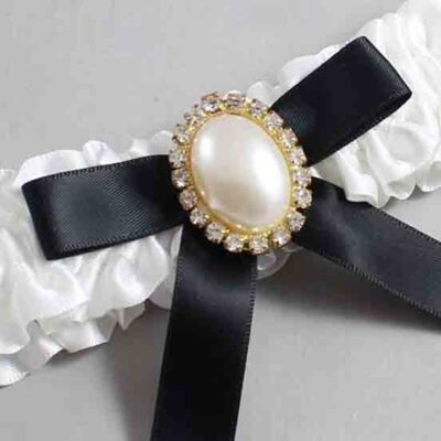 White and Black Satin Wedding Garter / White Wedding Garters / Wedding Garter / Custom Wedding Garter / Bridal Garter / Prom Garter / Linda Joyce Couture / Personalized Garter / Personalized Wedding Garter / Personalized Prom Garter