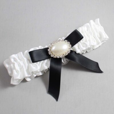 White and Black Satin Wedding Garter / White Wedding Garters / Wedding Garter / Custom Wedding Garter / Bridal Garter / Prom Garter / Linda Joyce Couture / Personalized Garter / Personalized Wedding Garter / Personalized Prom Garter