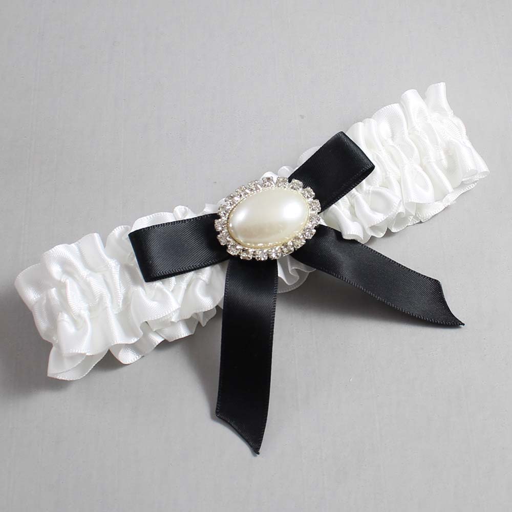 White and Black Satin Wedding Garter / White Wedding Garters / Wedding Garter / Custom Wedding Garter / Bridal Garter / Prom Garter / Linda Joyce Couture / Personalized Garter / Personalized Wedding Garter / Personalized Prom Garter