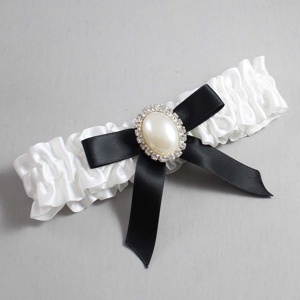 White and Black Satin Wedding Garter / White Wedding Garters / Wedding Garter / Custom Wedding Garter / Bridal Garter / Prom Garter / Linda Joyce Couture / Personalized Garter / Personalized Wedding Garter / Personalized Prom Garter