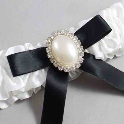 White and Black Satin Wedding Garter / White Wedding Garters / Wedding Garter / Custom Wedding Garter / Bridal Garter / Prom Garter / Linda Joyce Couture / Personalized Garter / Personalized Wedding Garter / Personalized Prom Garter
