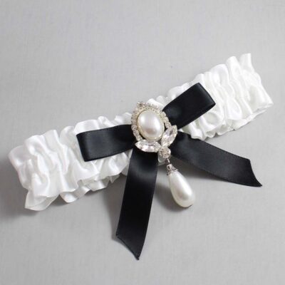 White and Black Satin Wedding Garter / White Wedding Garters / Wedding Garter / Custom Wedding Garter / Bridal Garter / Prom Garter / Linda Joyce Couture / Personalized Garter / Personalized Wedding Garter / Personalized Prom Garter